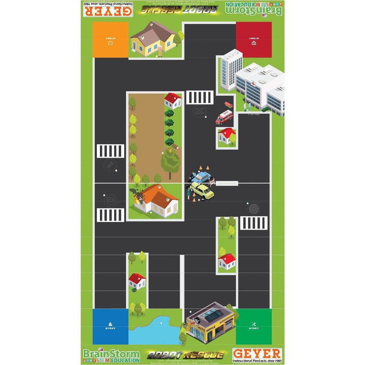 Geyer BrainStorm STEM Education Robotics Activity Mat: Robot Rescue, 80" x 44.75" - STEMfinity