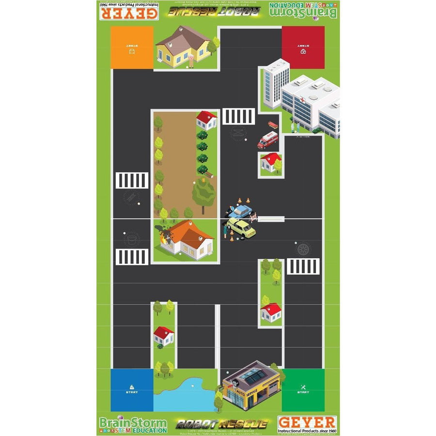 Geyer BrainStorm STEM Education Robotics Activity Mat: Robot Rescue, 80" x 44.75" - STEMfinity