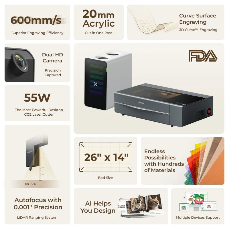 xTool P2S 55W Desktop CO2 Laser Cutter