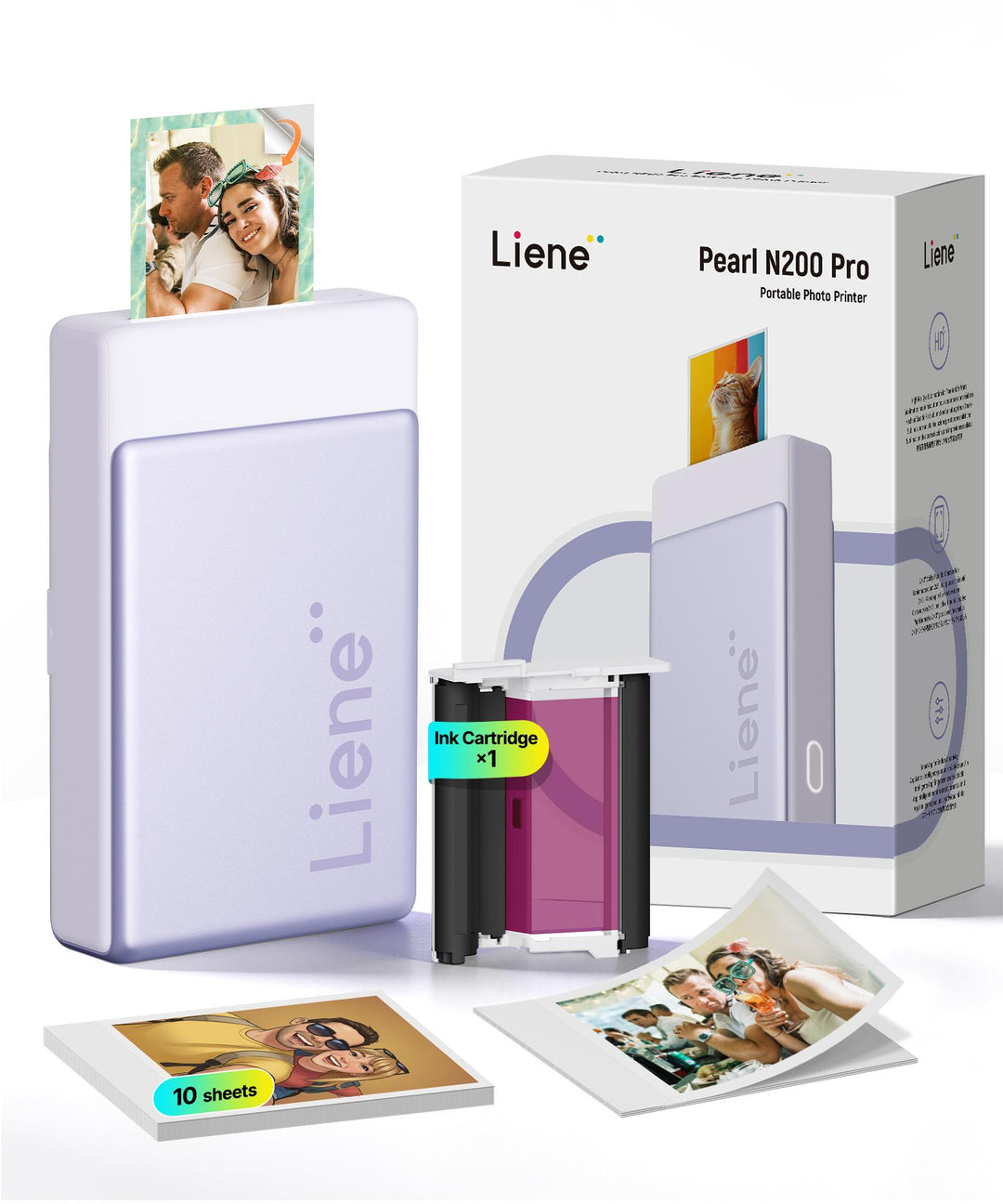 Pearl N200 Pro Photo Printer with Photo Papers & Ink Cartridge (Purple)