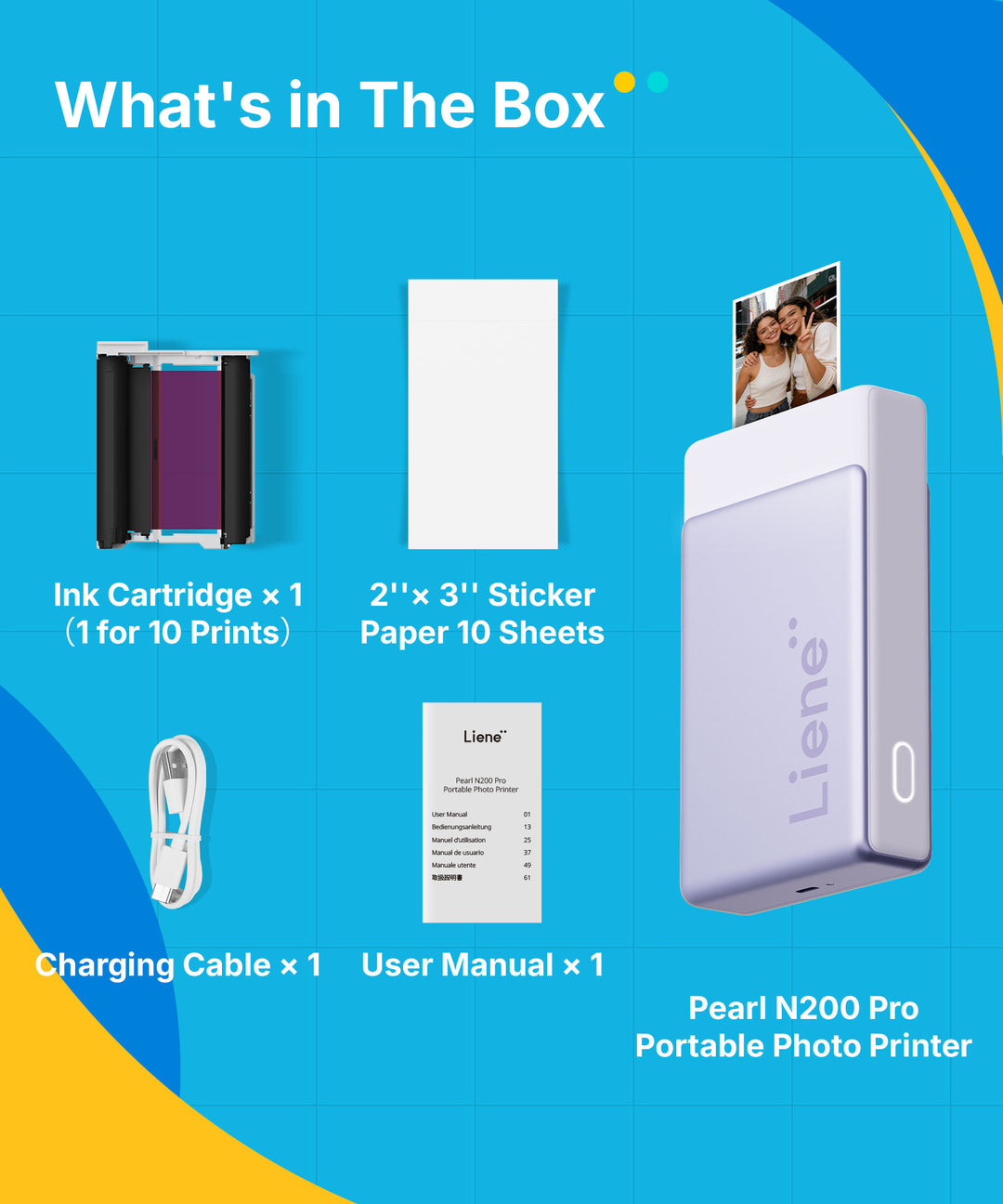 Pearl N200 Pro Photo Printer with Photo Papers & Ink Cartridge (Purple)