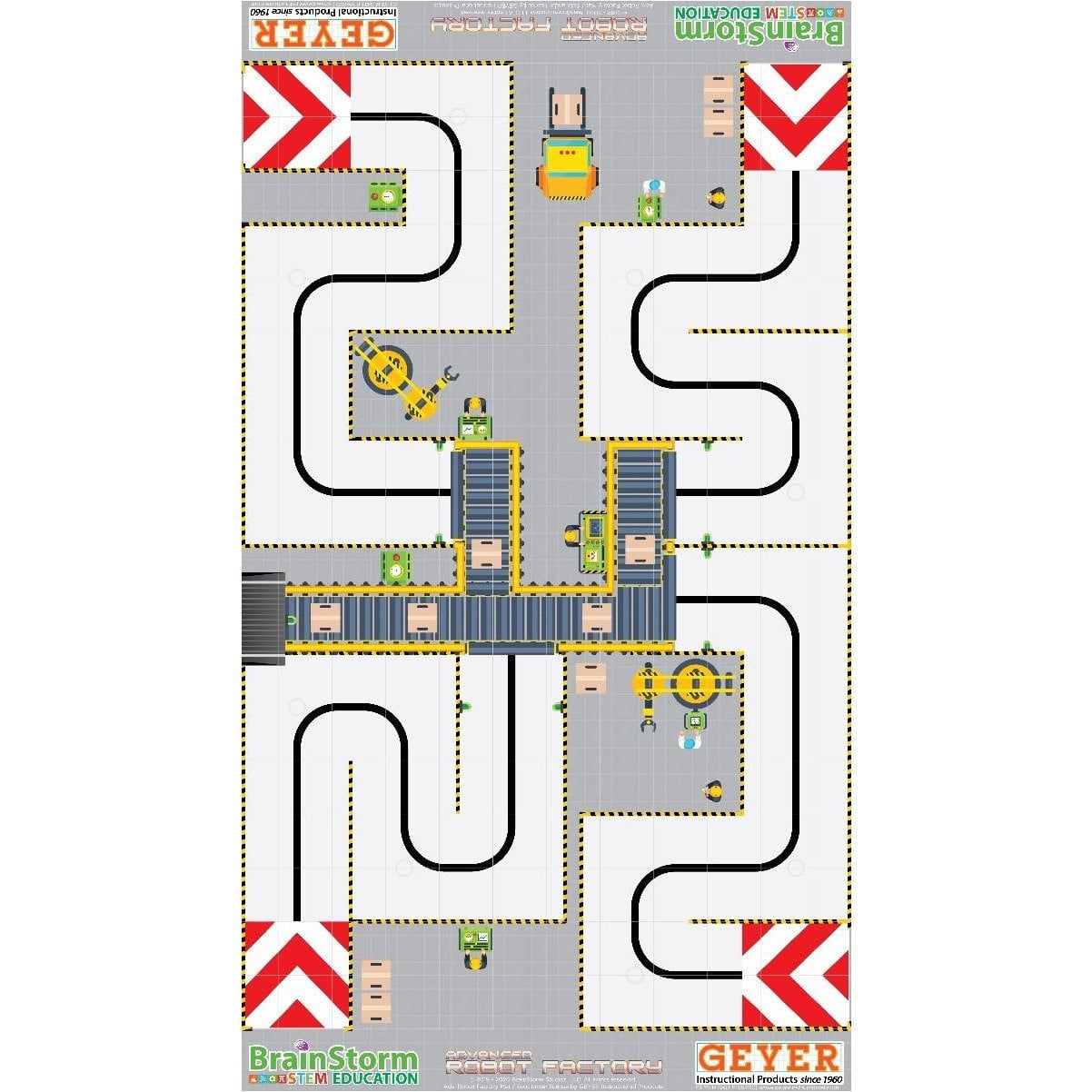 Geyer BrainStorm STEM Education Robotics Activity Mat: Advanced Robot Factory, 80" x 44.75" - STEMfinity