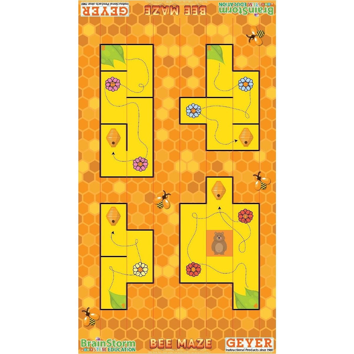 Geyer BrainStorm STEM Education Robotics Activity Mat: Bee Maze, 80" x 44.75" - STEMfinity