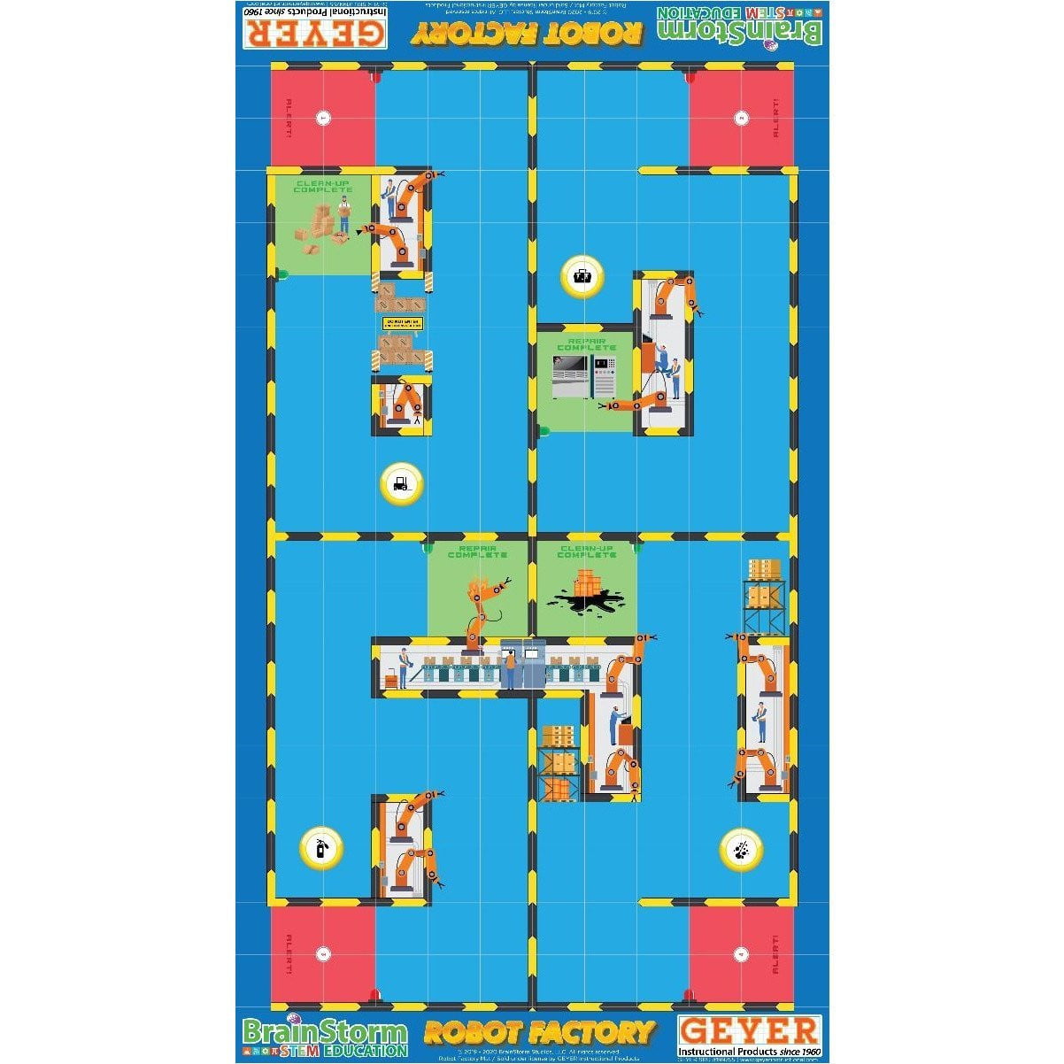Geyer BrainStorm STEM Education Robotics Activity Mat: Robot Factory, 80" x 44.75" - STEMfinity