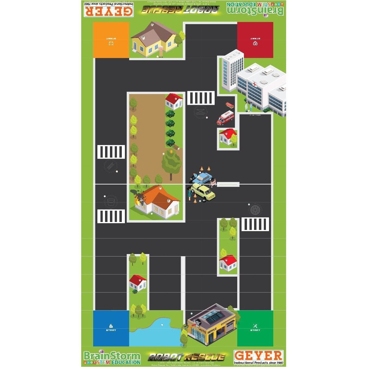 Geyer BrainStorm STEM Education Robotics Activity Mat: Robot Rescue, 80" x 44.75" - STEMfinity